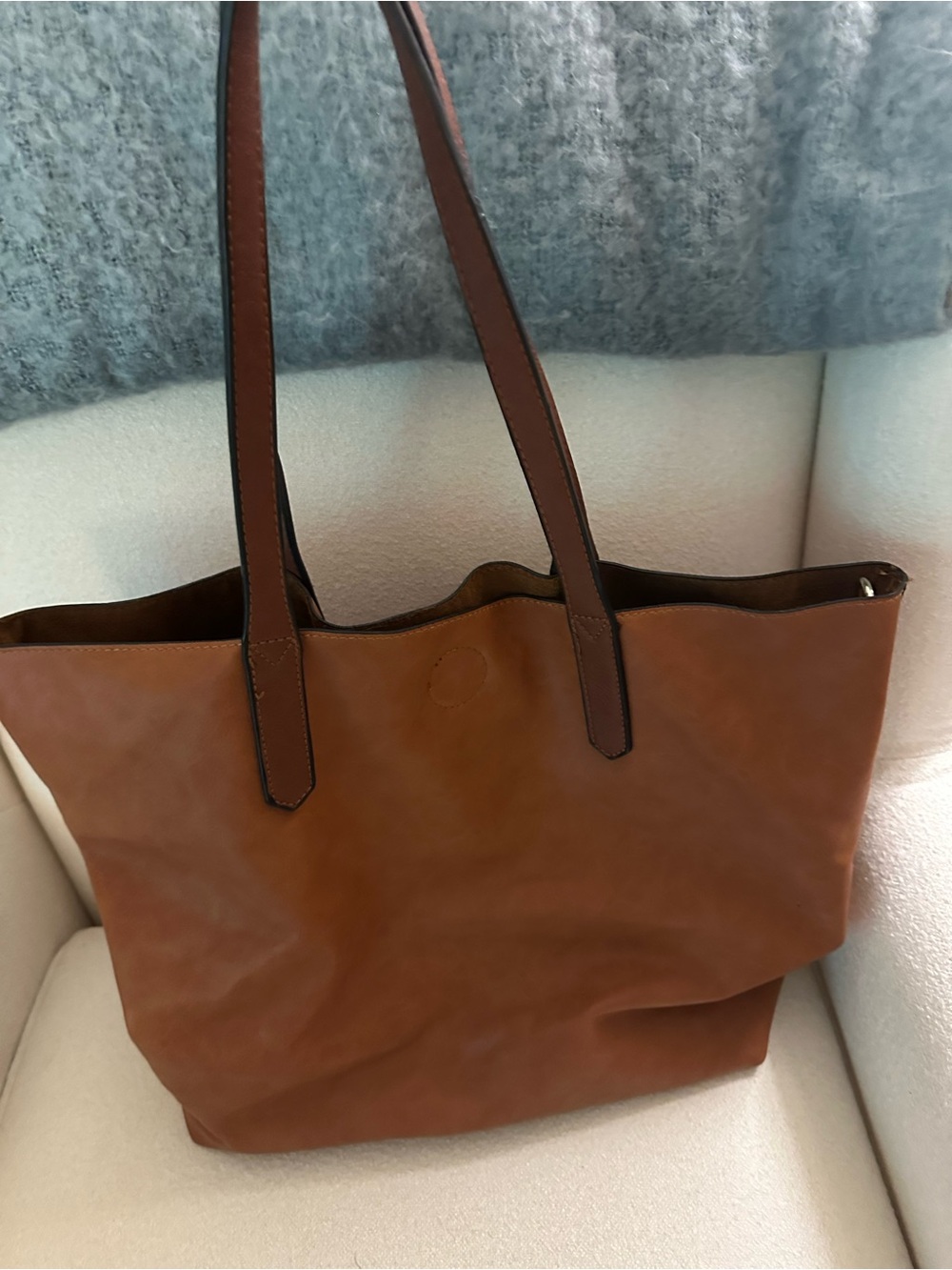 Brown Large Faux Leather Tote Bag with Dark Brown Straps - Picture 3 of 10
